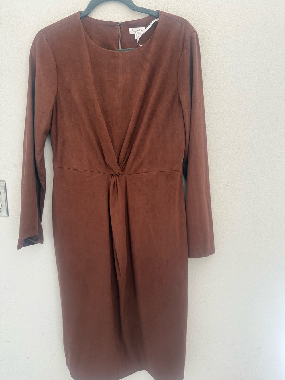 Classic faux suede Twist-Front Long-Sleeve Sheath Dress in Rust NWOT - Picture 2 of 6